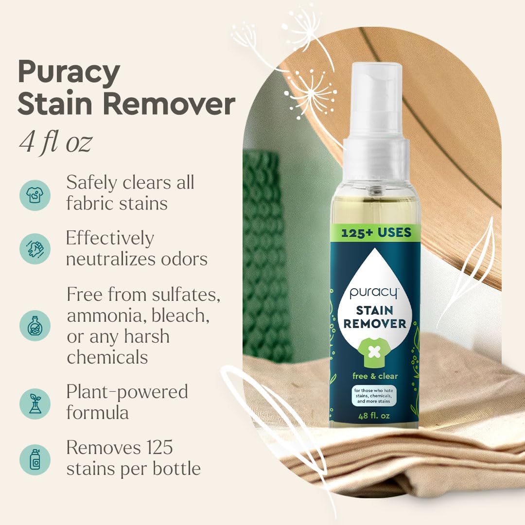 Puracy Stain Remover Spray - Enzyme-Based, Tough on Stains, Natural Ingredients - 16oz