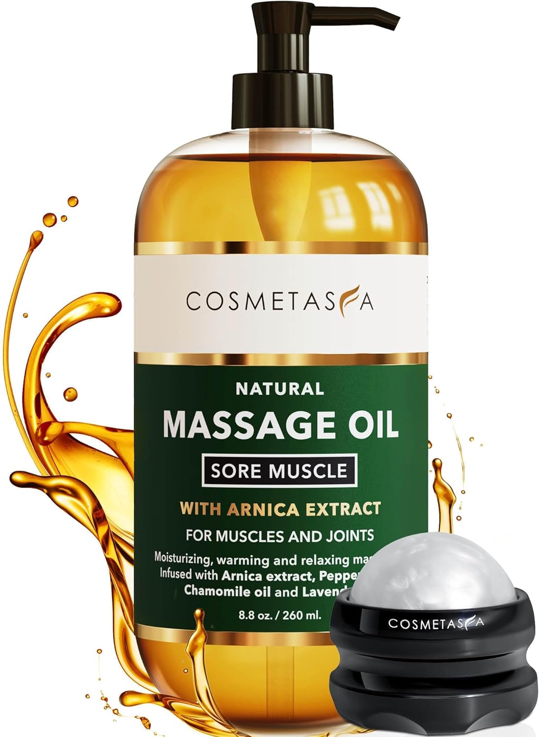 Cosmetasa Massage Oil - Eases Sore Muscles with Arnica & Lavender, Lightweight Formula - 3.4oz