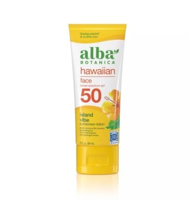 Alba Botanica Facial Sunscreen Lotion - Broad Spectrum SPF 50, Hypoallergenic, 3 Oz