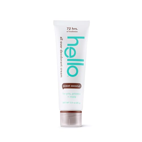 hello All Over Deodorant Cream - 72-Hour Freshness, Aluminum Free, Vegan, 3 oz Tube