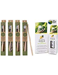 Brush with Bamboo Dental Care Kit - Vegan Toothbrushes & Corn Fiber Floss, Ginger Mint - 4 Pack