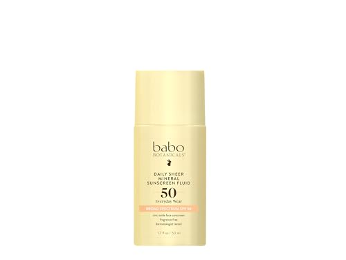 Babo Botanicals Daily Sheer Mineral Sunscreen SPF50 - Hydrating, Fragrance-Free, Zinc-Based - 3oz