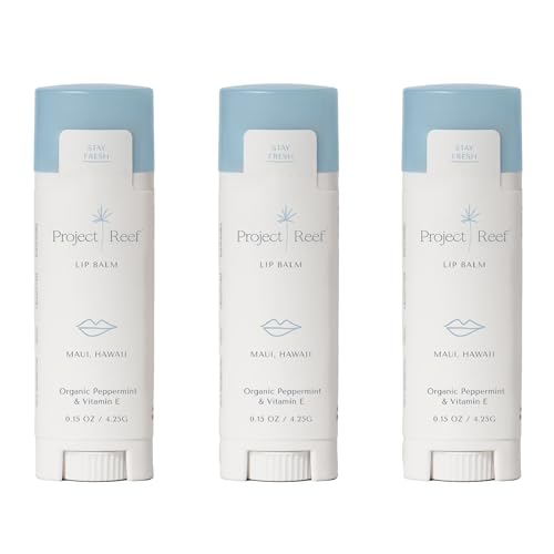 Project Reef Cooling Lip Balm - Hydrates & Soothes Dry Lips, Organic Peppermint, 3 Pack