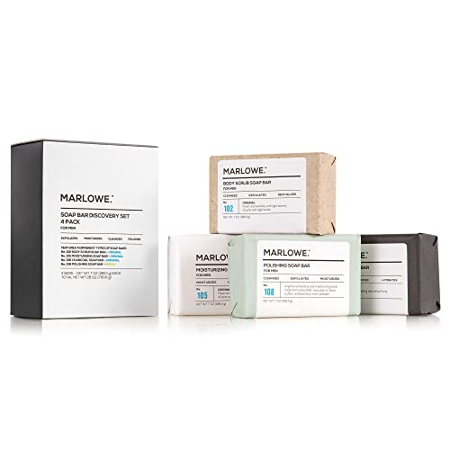 MARLOWE. Soap Discovery Gift Set - Exfoliating & Moisturizing Body Bars, Woodsy Scents - 4 Pack