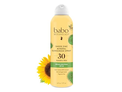 Babo Botanicals Sheer Zinc Sunscreen Spray SPF30 - Gentle, Water Resistant, Fragrance-Free - 6oz