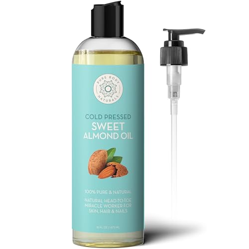 Pure Body Naturals Sweet Almond Oil - Moisturizing Carrier Oil for Hair & Skin - 16 Fl Oz