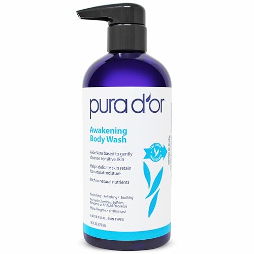 PURA D'OR Awakening Body Wash - Moisturizing, Hypoallergenic, Vegan with Aloe & Lavender - 16oz