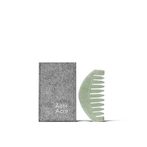 Act + Acre Scalp Gua Sha Tool - Stimulates Scalp, Nourishes Hair, Jade Stone - Handheld Comb