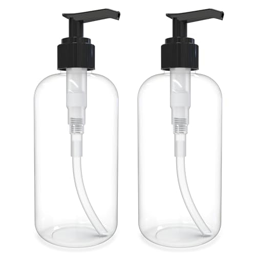 BRIGHTFROM Refillable Lotion Pump Bottles - Leak-Proof, BPA-Free, Clear - 8oz, Pack of 2