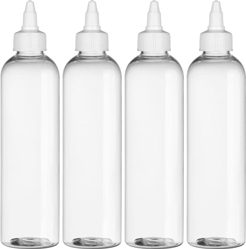 BRIGHTFROM Twist Top Applicator Bottles - Leak-Proof, BPA-Free, Refillable - 8oz, Pack of 4
