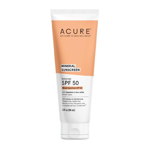 Acure Mineral Sunscreen SPF 50 - Broad Spectrum Protection, Nourishing Botanicals - 3 Fl Oz