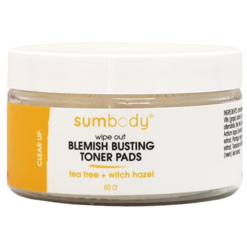 Blemish Busting Facial Cleansing Pads - Dual Action Toner, Reusable Jar, 60 Count