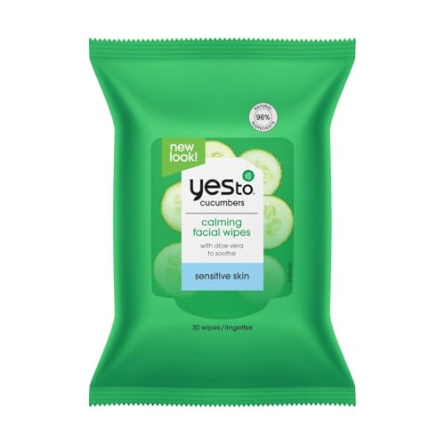 Yes To Facial Cleansing Wipes - Gentle Makeup Remover, Cucumber & Aloe, 95% Natural - 30 Wipes
