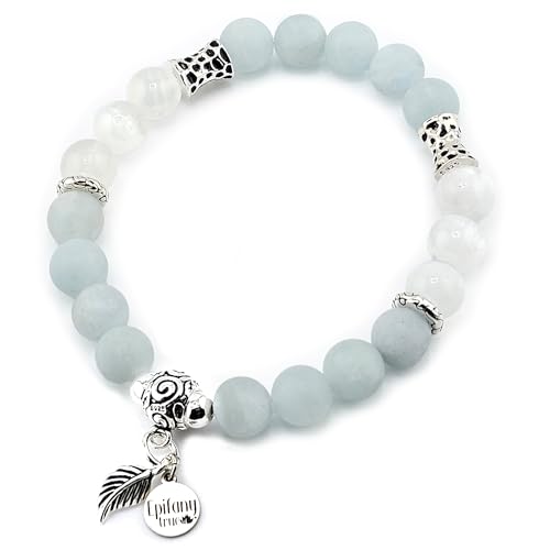 Epifany True Pure Calm Bracelet - Natural Aquamarine & Selenite, Handmade 925 Silver - 7"