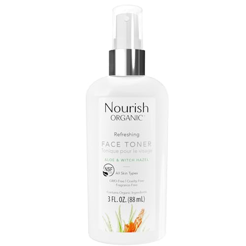 Nourish Organic Face Toner Spray - Hydrating, Pore Refining with Aloe & Witch Hazel - 3 Oz