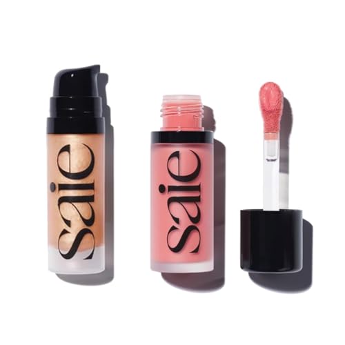 Saie Mini Glowy Super Gel & Dew Blush Duo - Hydrating Illuminator, Natural Flush - 0.5oz + 0.4oz