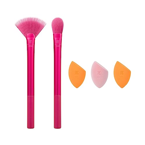 Real Techniques Starlite Nights Brush & Sponge Set - Flawless Coverage, 100% Vegan - 5 Pieces