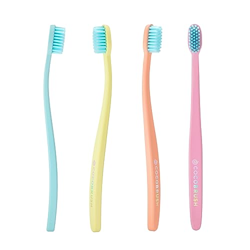 Cocofloss Cocobrush - Gentle on Gums, Dentist-Designed, Recycled Plastic, Rainbow Set - 4 Pack
