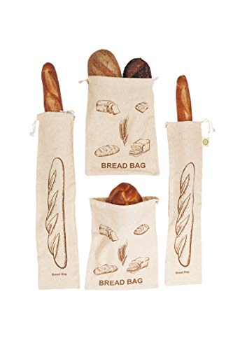 Reusable Bread Bags - 100% Organic Linen, Breathable for Fresher Baked Goods - Set of 4