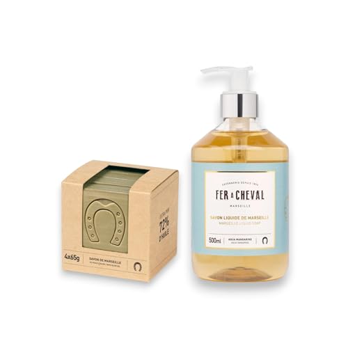 Fer à Cheval Hand Soap - Aqua Tangerine Scent, Nourishing Olive Oil, 4 Sliced Cubes
