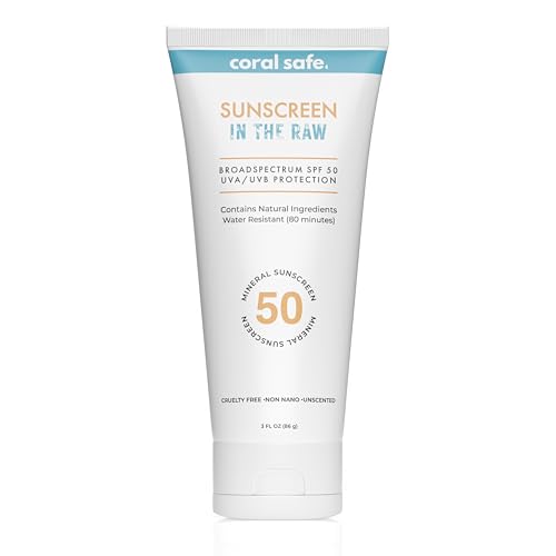 Coral Safe Sunscreen - SPF 50 Mineral Protection, Water Resistant, Zinc & Vitamin E - Travel Size