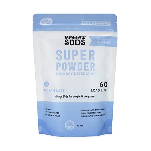 Molly's Suds Super Powder Detergent - Extra Strength Natural Laundry Soap, Ocean Mist - 60 Loads