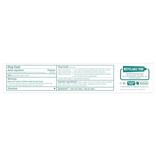 Tom's of Maine Fluoride Toothpaste - Fresh Breath, Cavity Protection, Cool Peppermint - 2 Pack