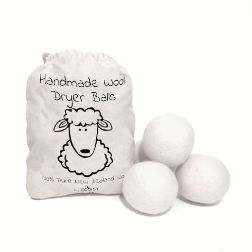 Ecoigy Wool Dryer Balls - 100% Pure New Zealand Wool, Reduces Wrinkles & Drying Time - 4-Pack
