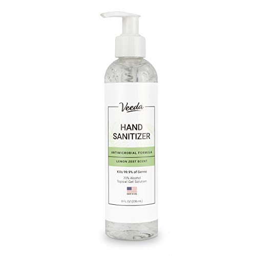 Veeda Hand Sanitizer - Moisturizing Antimicrobial with Vitamin E, Lemon Zest Scent - 8 Fl Oz