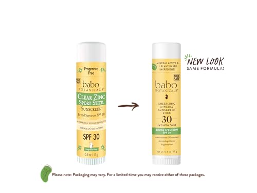 Babo Botanicals Mineral Sunscreen Stick SPF 30 - Fragrance-Free, Hypoallergenic - 0.6oz