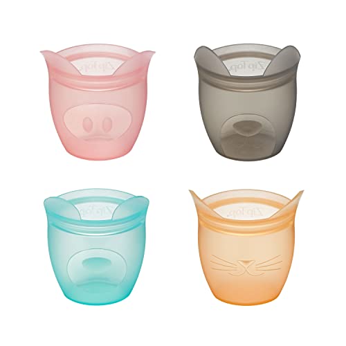 Zip Top Reusable Silicone Snack Containers - Safe, Non-Toxic, Easy Clean - Set of 4 (4oz)