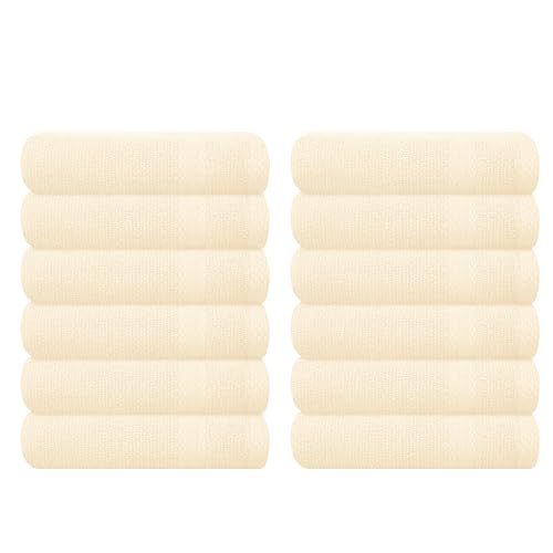 GLAMBURG Ultra Soft Cotton Washcloths Set - Durable, Highly Absorbent, 12 Pack, Ivory, 13x13