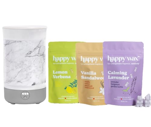 Happy Wax Marble Warmer & Melts Kit - Long-Lasting Scents, Auto Shut Off, Stylish Design