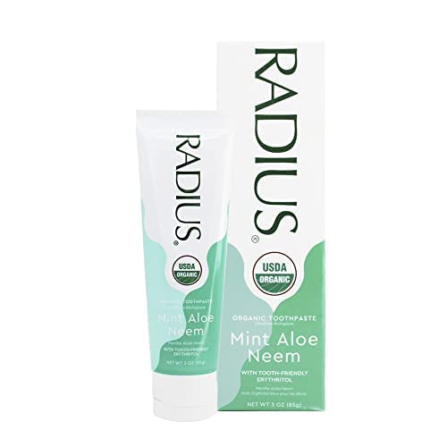 RADIUS Organic Toothpaste - Promotes Gum Health, Natural Mint Aloe Neem Flavor - 0.8oz, Pack of 3