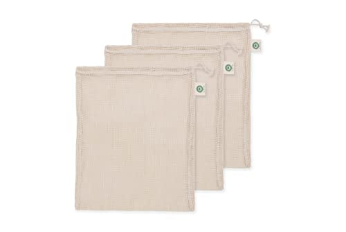 Organic Cotton Mesh Laundry Bags - Protect Delicates, Microplastic-Free - Set of 3 X-Large 14x18