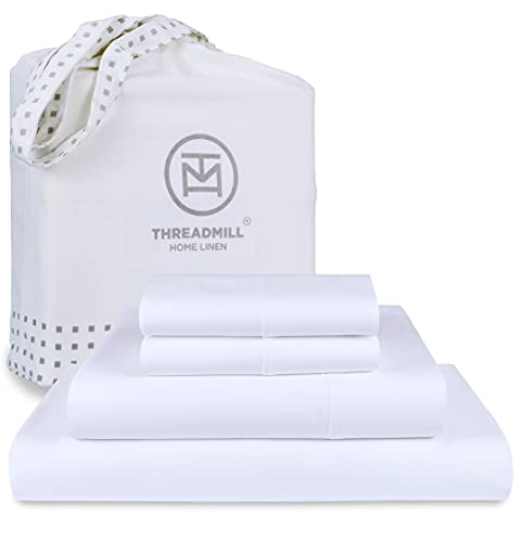 Threadmill Cotton Queen Sheet Set - Soft, Breathable, OEKO-TEX Certified - 4-Piece, White