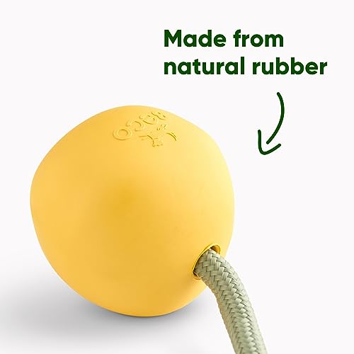 Beco Dog Toy - Durable Natural Rubber Ball on Recycled Rope, Safe for Play - Yellow