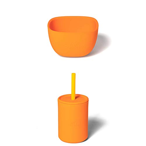 Avanchy La Petite Mini Silicone Bowl & Cup - Safe for Kids, Ideal for Baby-Led Weaning - Orange