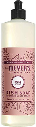 Mrs. Meyer's Clean Day Dish Soap - Plant-Derived Grease Cutter, Limited Edition Rose - 16oz, 3-Pack