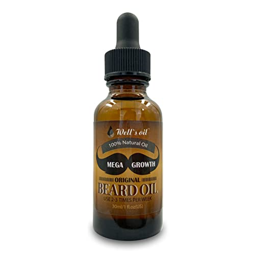 Well's MEGA GROWTH Beard Oil - Nourishing Hydration, 100% Natural Ingredients - 1 fl. oz.