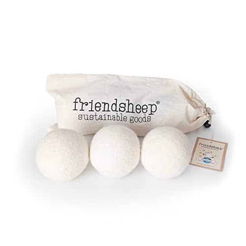 Friendsheep Organic Wool Dryer Balls - Reduce Wrinkles & Static, Handmade, Fair Trade - 3 Pack XL