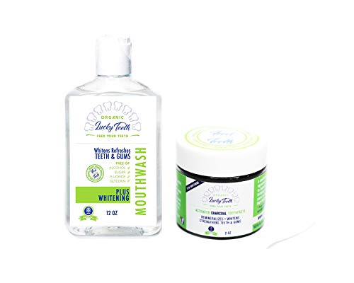 Lucky Teeth Oral Care Set - Whitening Mouthwash & Charcoal Toothpaste, Alcohol-Free - 2 Pack