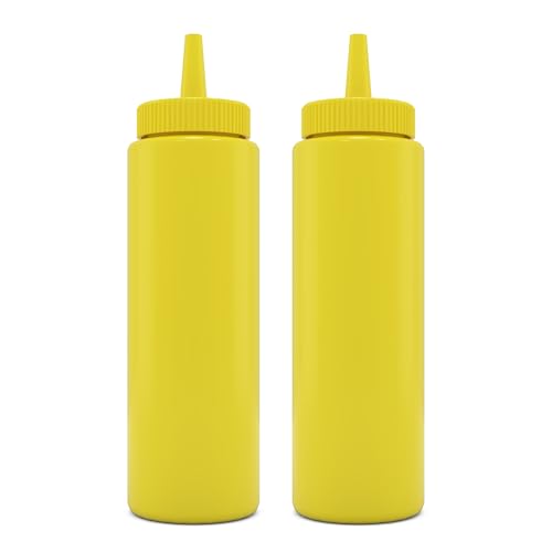 BRIGHTFROM Squeeze Bottles - BPA-Free, Leak-Resistant, Easy-Fill Design - 8oz Yellow, 2 Pack