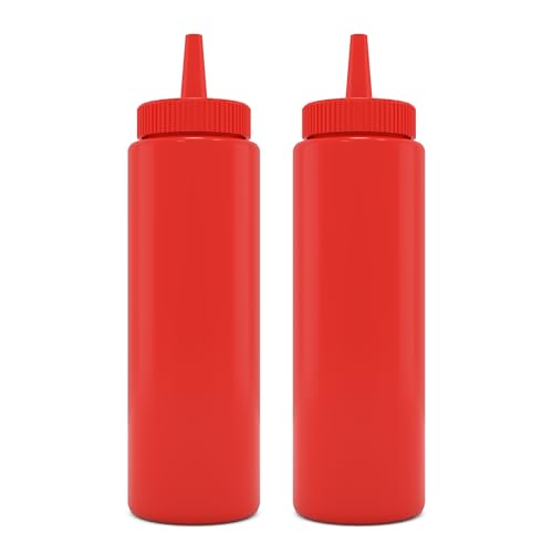 BRIGHTFROM Squeeze Bottles - BPA-Free, Reusable for Sauces & Crafting - 8oz, Red, 2 Pack