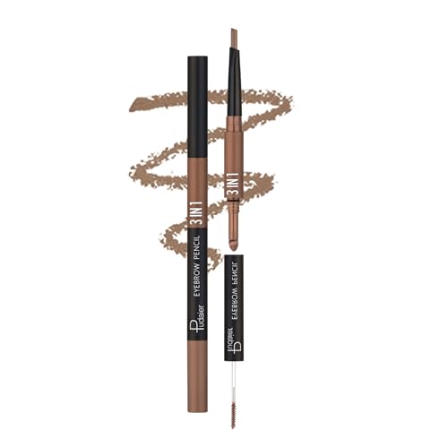 3-in-1 Eyebrow Pencil - Long-Lasting, Waterproof, Vegan Formula - Brown, Automatic Design
