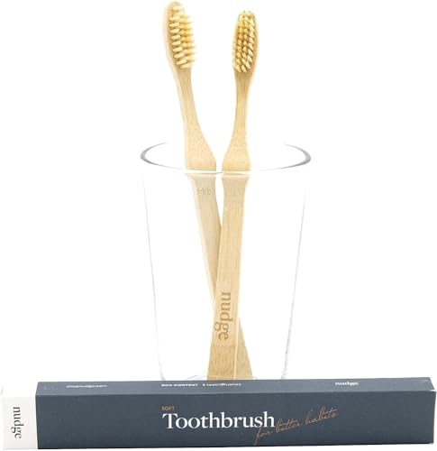 Nudge Bamboo Toothbrushes - Soft Bristles, Durable & Recyclable - Pack of 2
