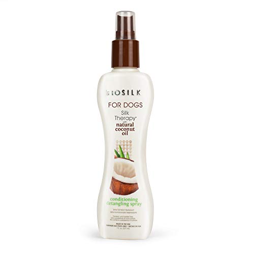 BioSilk Dog Grooming Spray - Moisture Restoring Coconut Oil Conditioner, 7 Fl Oz