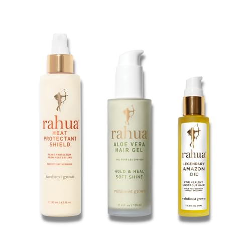 Rahua Hair Care Set - Nourish, Strengthen, Heat Protection - Legendary Oil, Aloe Gel, 3 Items