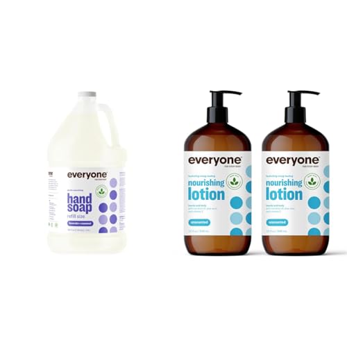 Everyone Body Lotion Set - Nourishing Unscented & Lavender Coconut Hand Soap - 1 Gallon + 2x32oz
