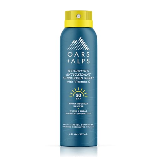 Oars + Alps Hydrating SPF 50 Sunscreen Spray - Nourishing Vitamin C, Water-Resistant - 6 Oz